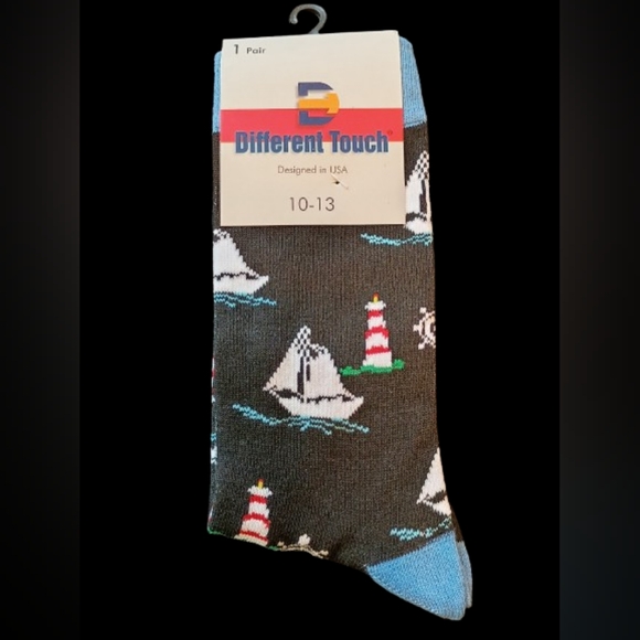 Men's Different Touch Nautical Ships Black Novelty Socks Size 10-13 Great Gift - Picture 1 of 2